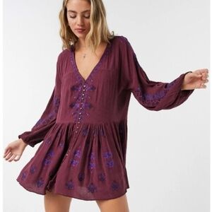 Free People Ariana Embroidered Tunic EUC